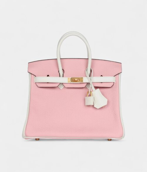 Hermès Birkin 25 Rose Sakura and White Clemence Brushed Gold Hardware