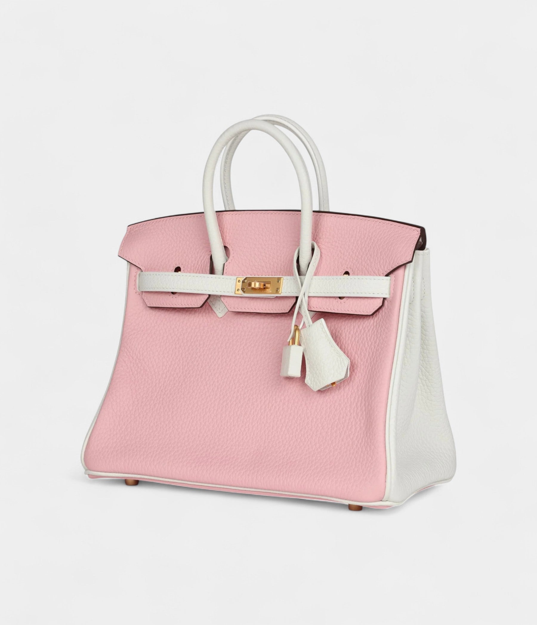 Hermès Birkin 25 Rose Sakura and White Clemence Brushed Gold Hardware