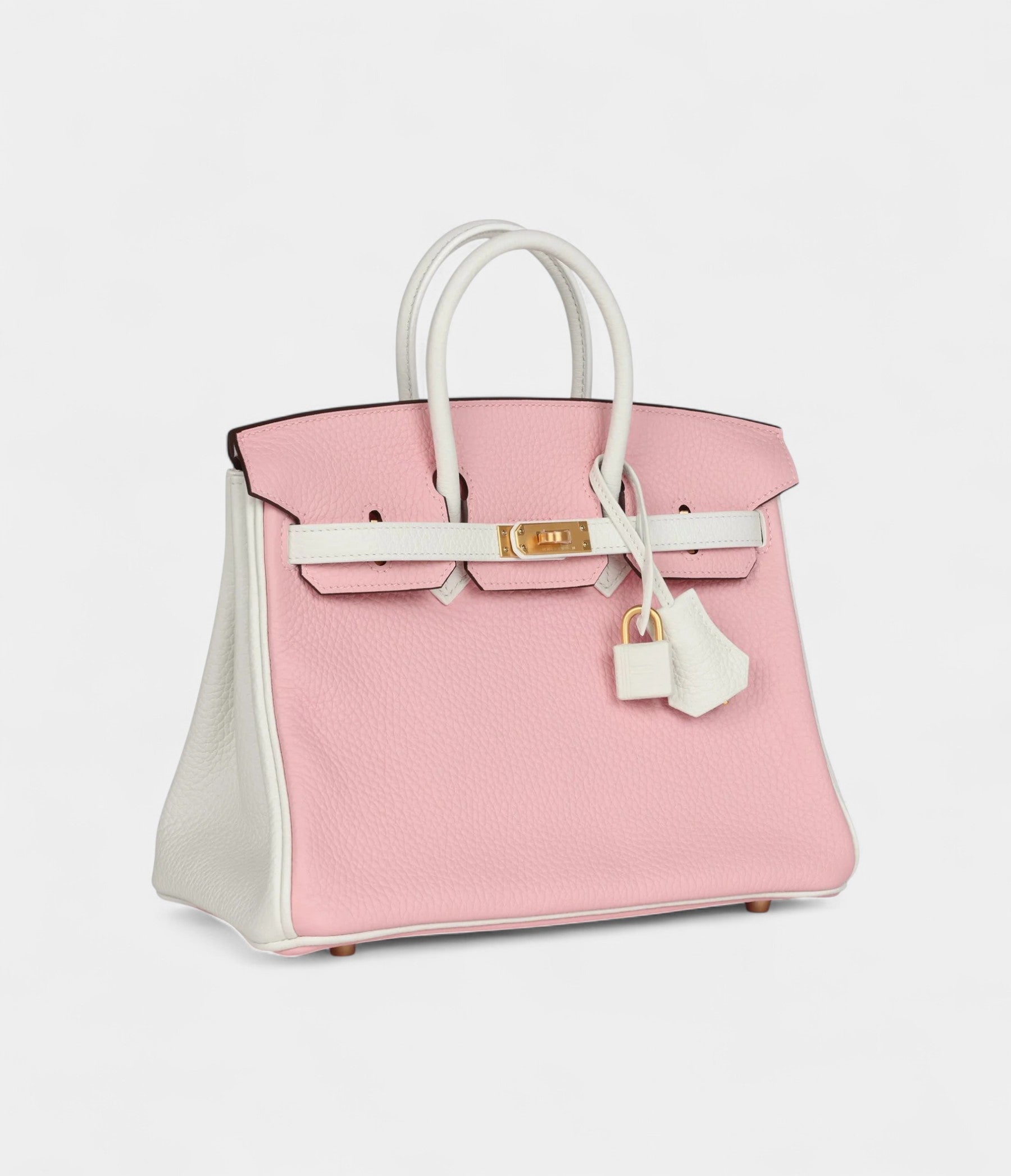 Hermès Birkin 25 Rose Sakura and White Clemence Brushed Gold Hardware
