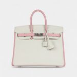 Hermès Birkin 25 Rose Sakura and White Clemence Brushed Palladium Hardware