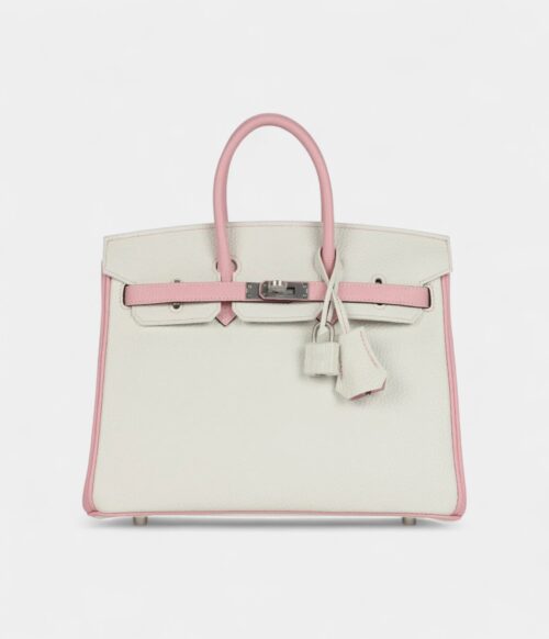 Hermès Birkin 25 Rose Sakura and White Clemence Brushed Palladium Hardware