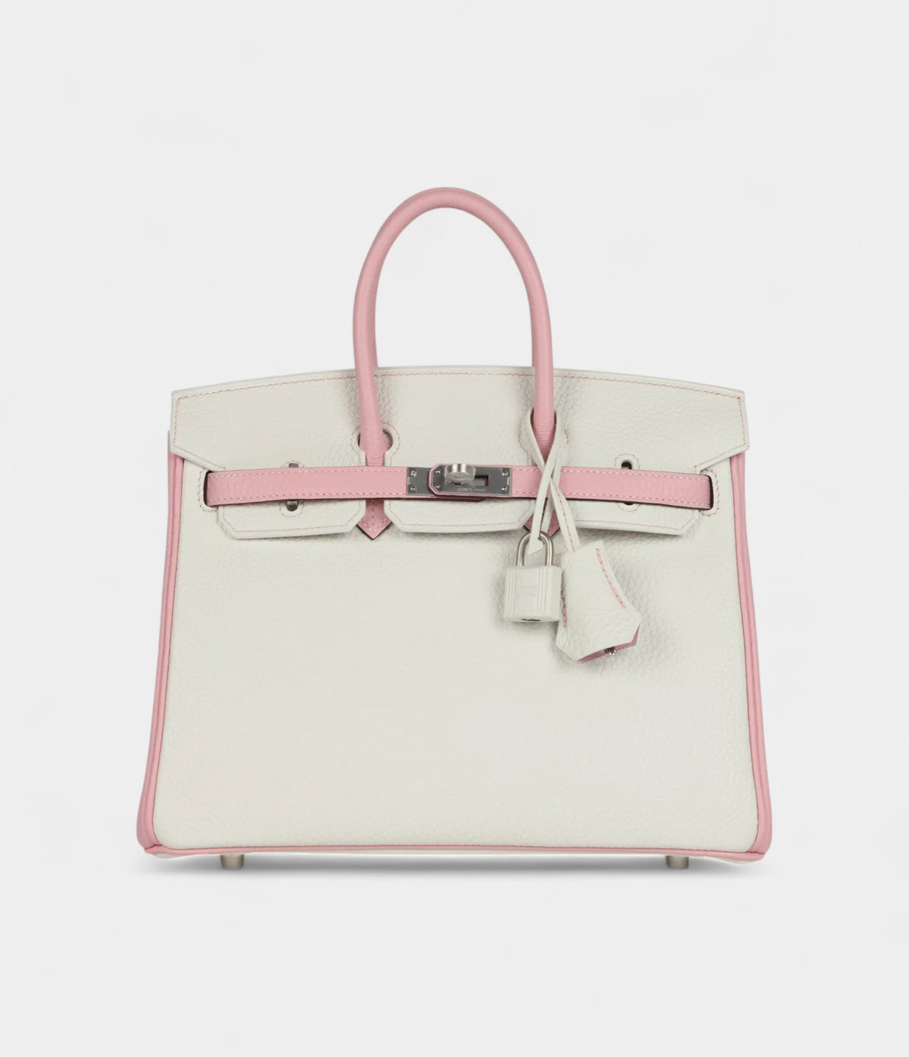 Hermès Birkin 25 Rose Sakura and White Clemence Brushed Palladium Hardware