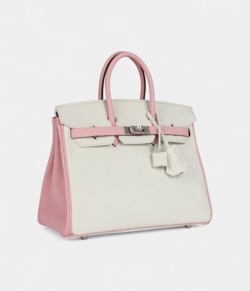 Hermès Birkin 25 Rose Sakura and White Clemence Brushed Palladium Hardware