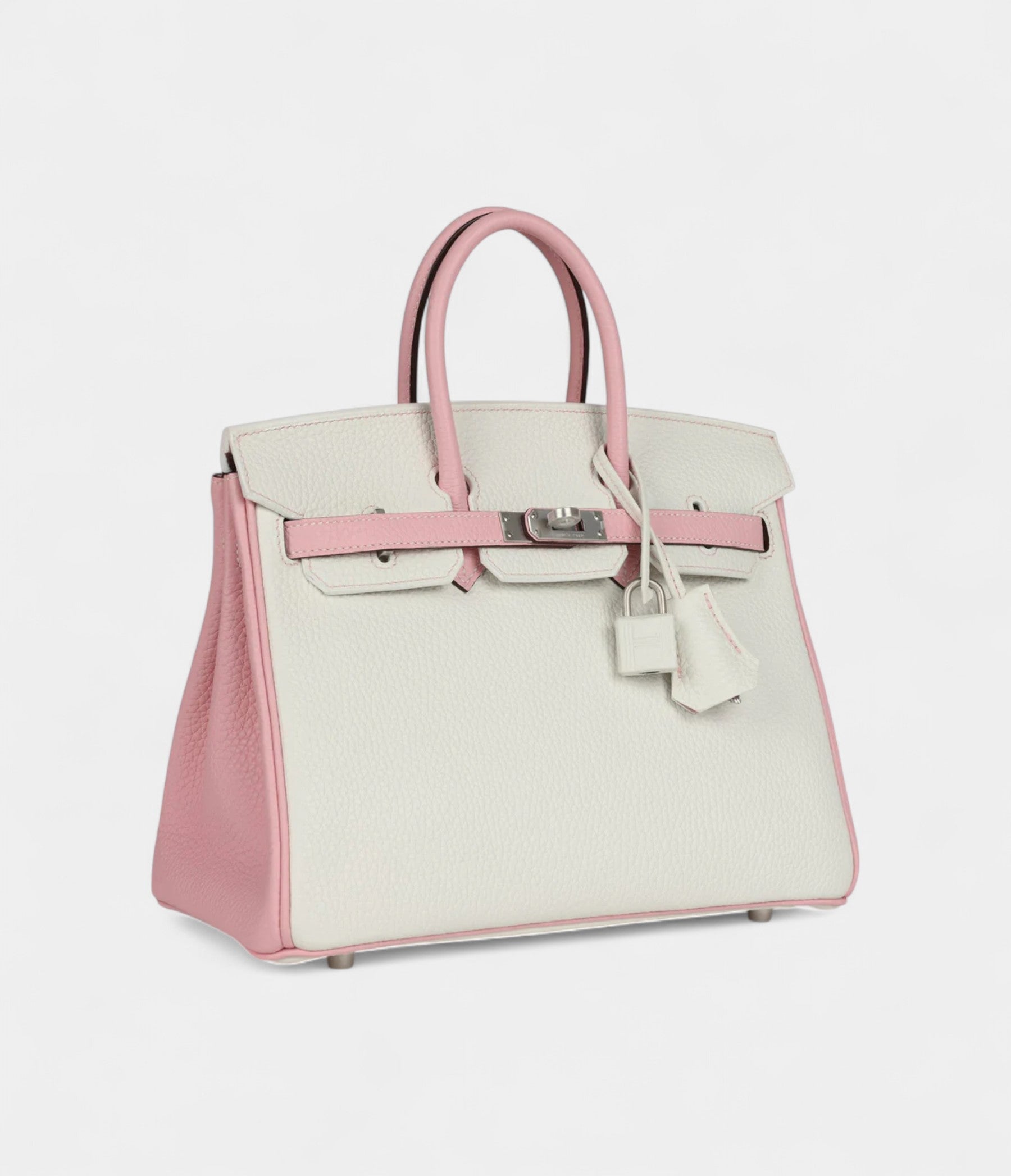 Hermès Birkin 25 Rose Sakura and White Clemence Brushed Palladium Hardware