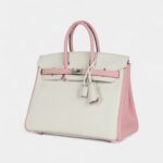 Hermès Birkin 25 Rose Sakura and White Clemence Brushed Palladium Hardware