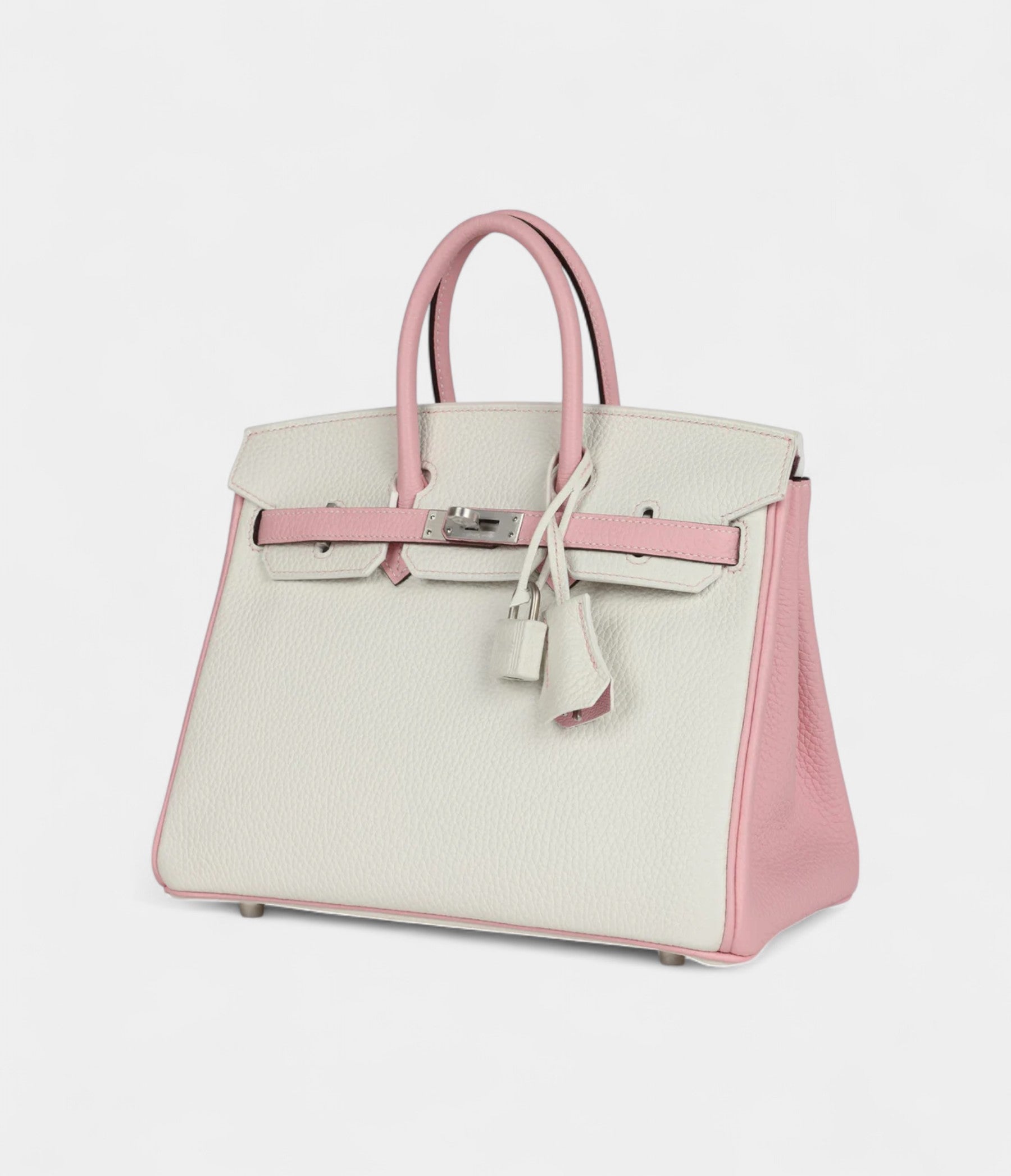 Hermès Birkin 25 Rose Sakura and White Clemence Brushed Palladium Hardware