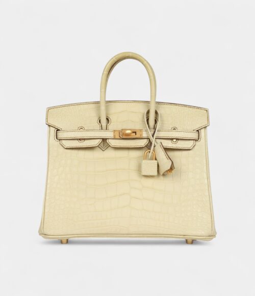 Hermès Birkin 25 Vanille Matte Alligator Brushed Gold Hardware