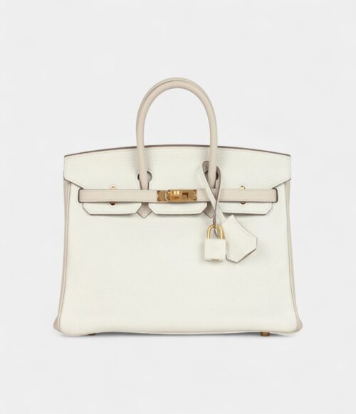 Hermès Birkin 25 White and Trench Togo Brushed Gold Hardware
