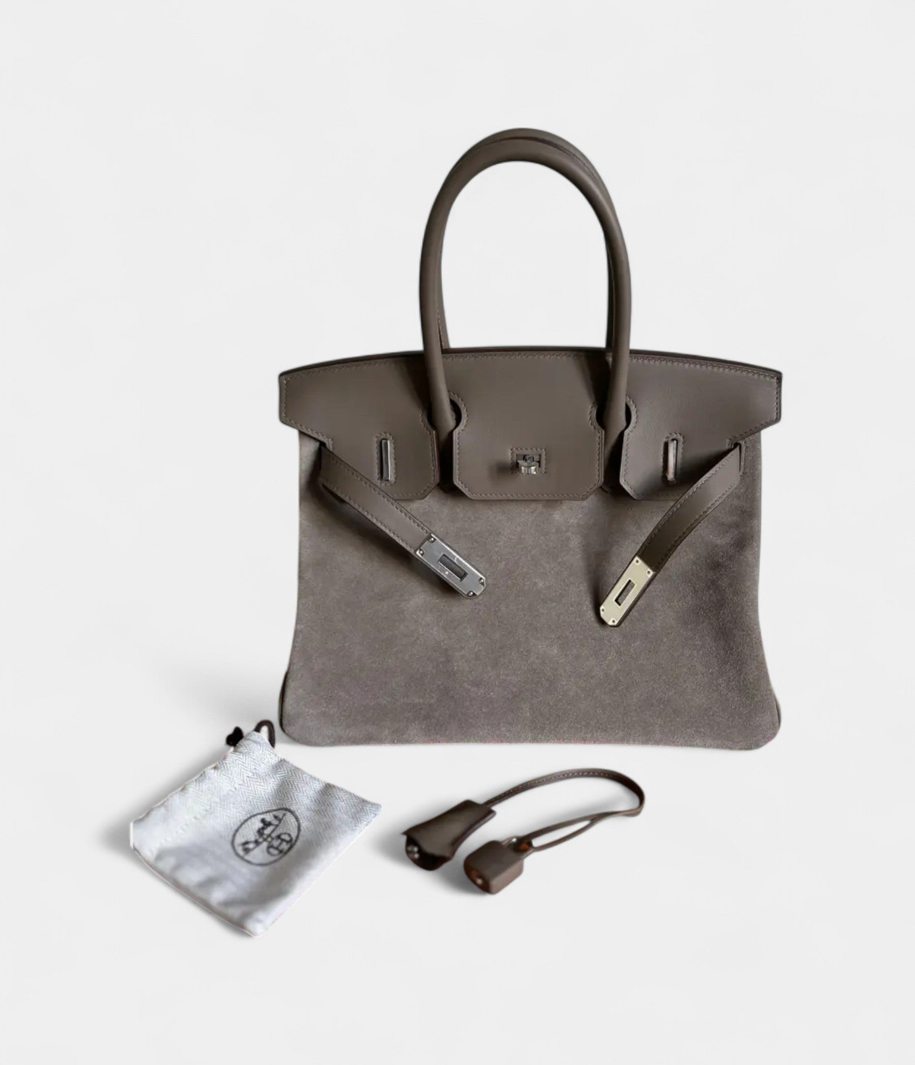 HermesBirkin30GreySuedeHandbag_UnderstatedLuxuryinaRareTexture_3_-Photoroom.jpg Hermès Birkin 30 Grey Suede Handbag Understated Luxury in a Rare Texture