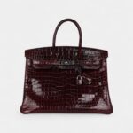 Hermès Birkin 35 Bordeaux Shiny Porosus Crocodile Palladium Hardware