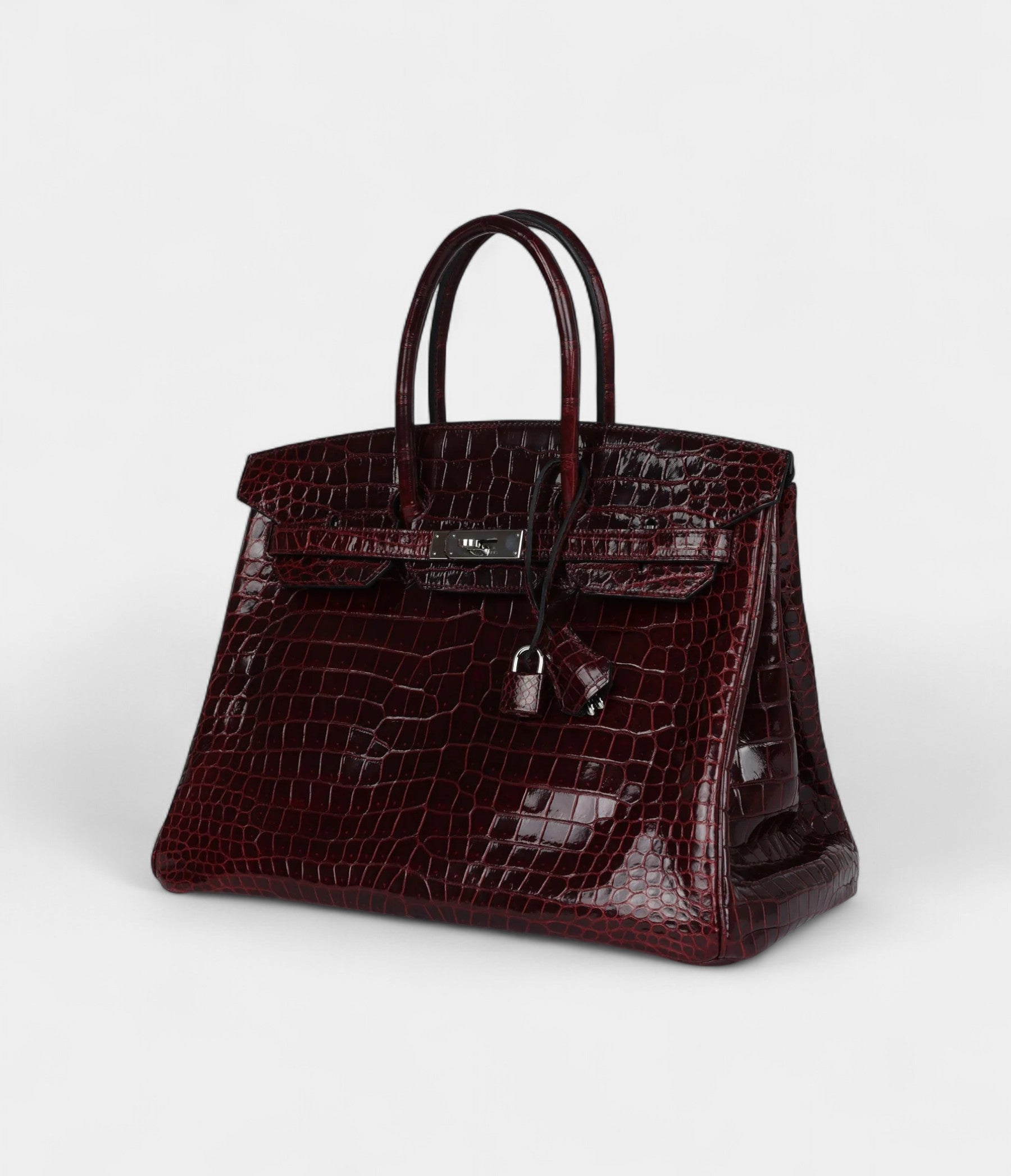 Hermès Birkin 35 Bordeaux Shiny Porosus Crocodile Palladium Hardware