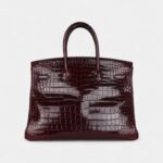 Hermès Birkin 35 Bordeaux Shiny Porosus Crocodile Palladium Hardware