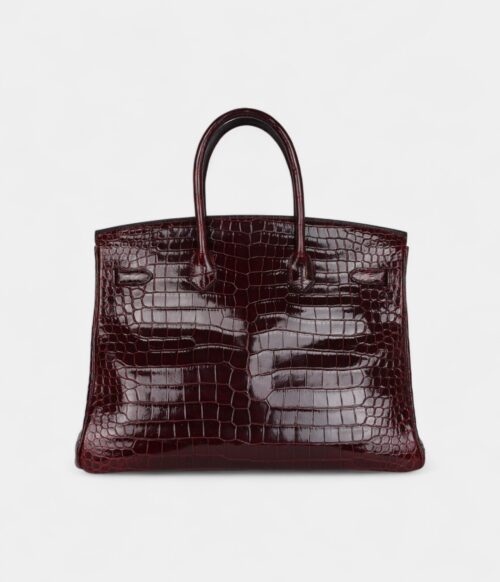 Hermès Birkin 35 Bordeaux Shiny Porosus Crocodile Palladium Hardware