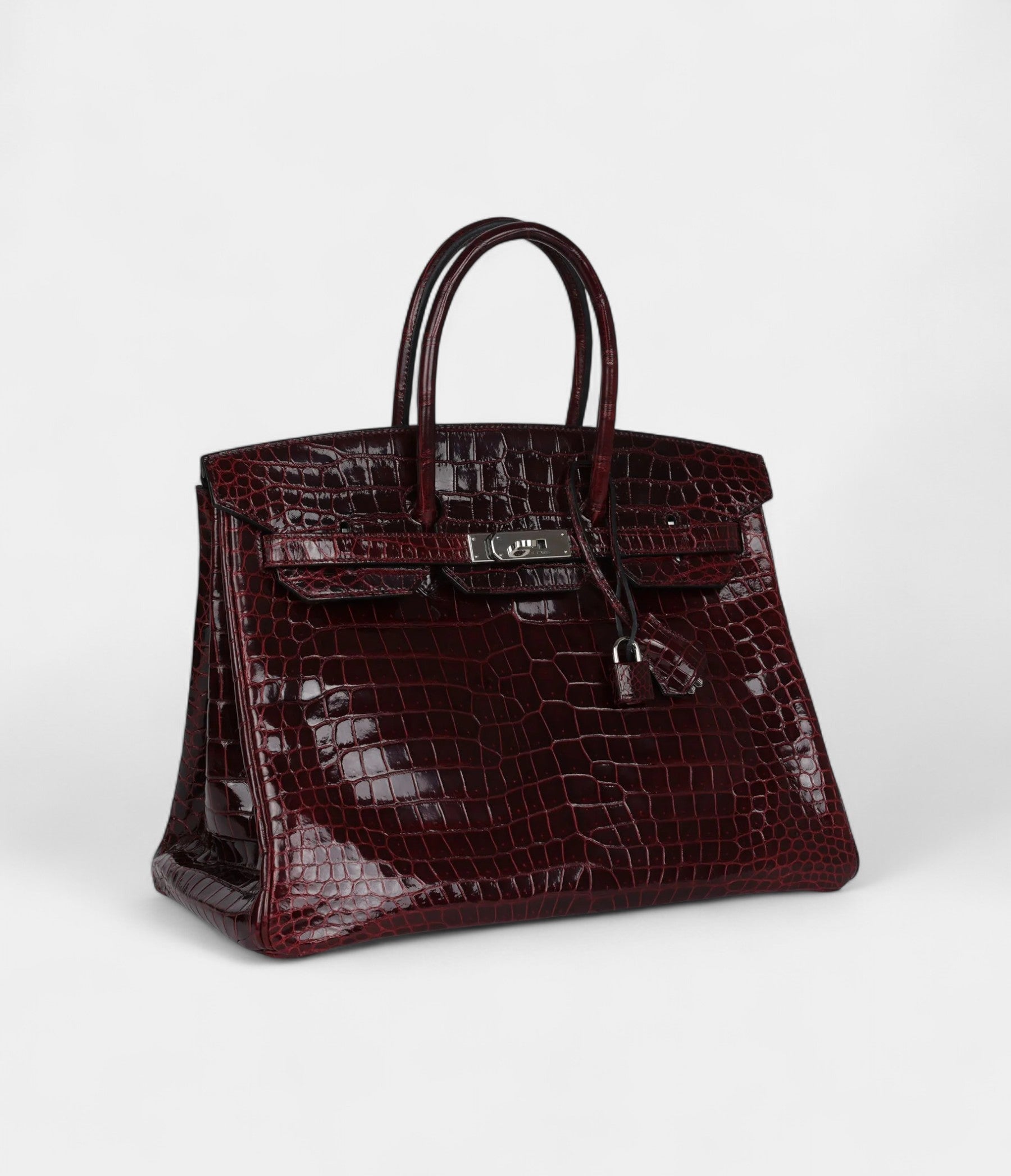 Hermès Birkin 35 Bordeaux Shiny Porosus Crocodile Palladium Hardware