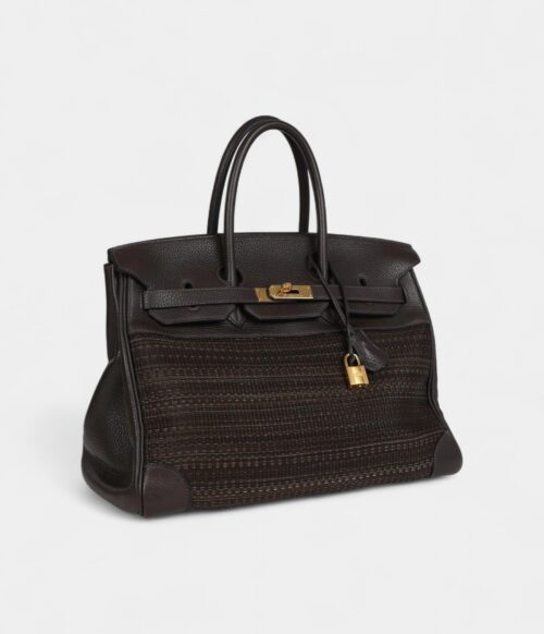 Hermès Birkin 35 Chocolate Clemence and Crinoline Gold Hardware