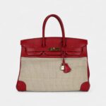 Hermès Birkin 35 Rouge Vif Buffalo and Crinoline Gold Hardware
