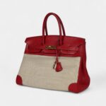 Hermès Birkin 35 Rouge Vif Buffalo and Crinoline Gold Hardware