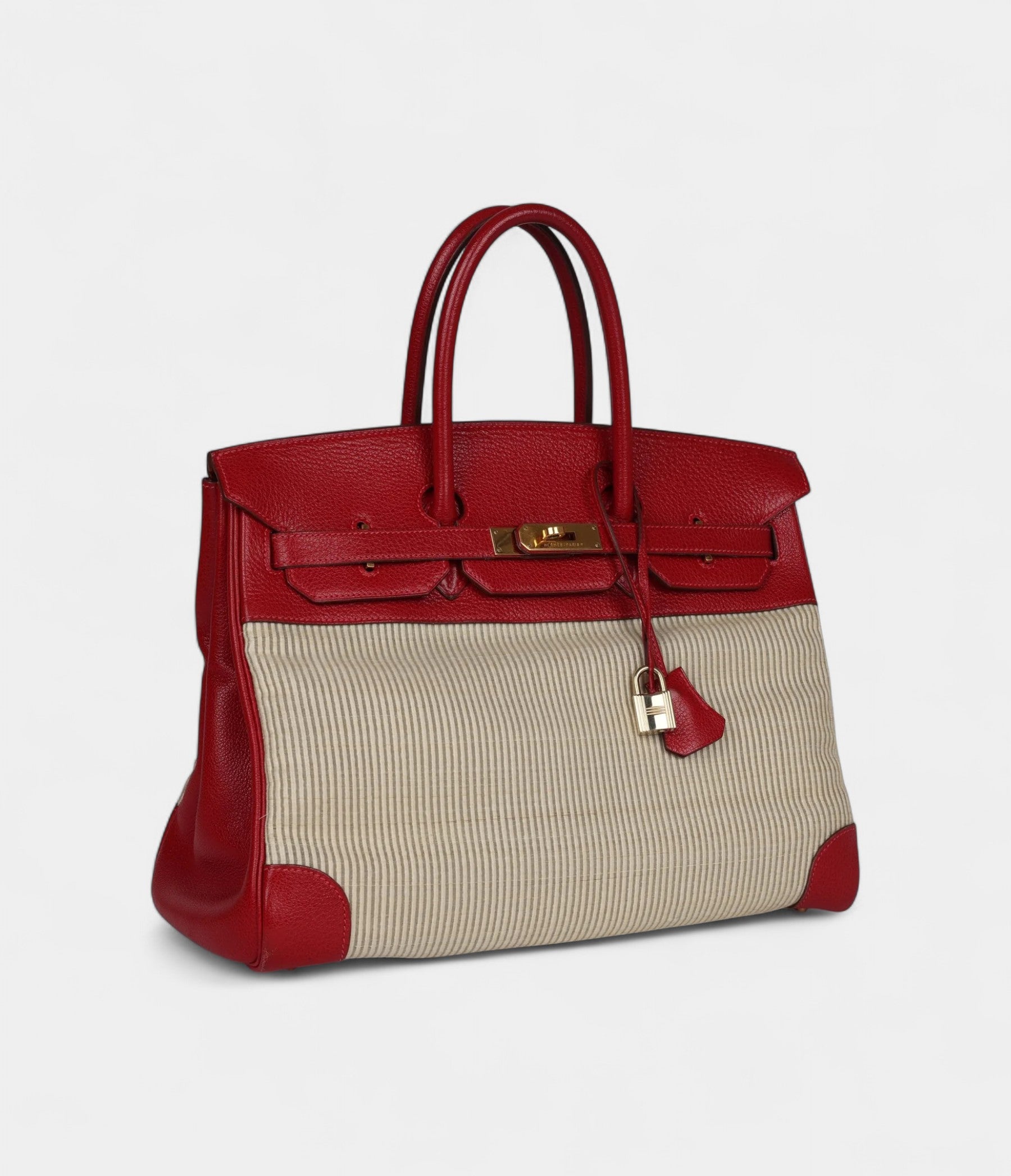 Hermès Birkin 35 Rouge Vif Buffalo and Crinoline Gold Hardware
