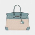 Hermès Birkin 35 Toile H and Ciel Clemence Palladium Hardware