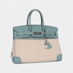 Hermès Birkin 35 Toile H and Ciel Clemence Palladium Hardware