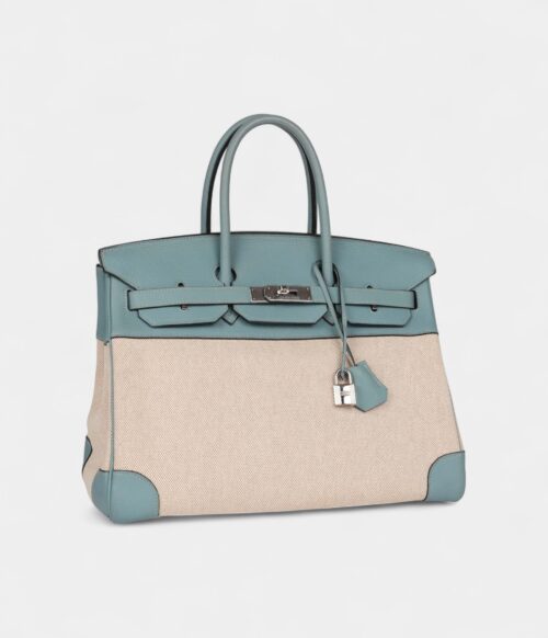 Hermès Birkin 35 Toile H and Ciel Clemence Palladium Hardware