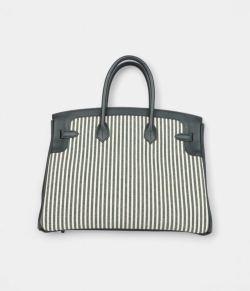 Hermès Birkin 35 Toile Riga and Vert Anglais Swift Palladium Hardware