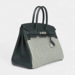 Hermès Birkin 35 Toile Riga and Vert Anglais Swift Palladium Hardware