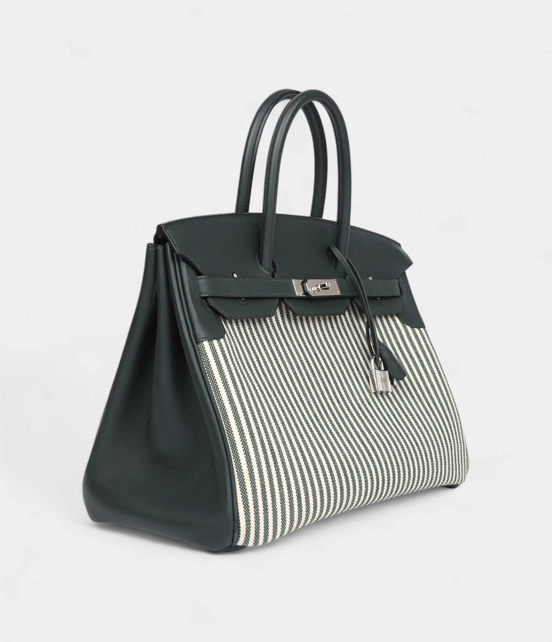 Hermès Birkin 35 Toile Riga and Vert Anglais Swift Palladium Hardware