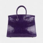 Hermès Birkin 35 Ultraviolet Shiny Porosus Crocodile Gold Hardware