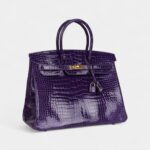 Hermès Birkin 35 Ultraviolet Shiny Porosus Crocodile Gold Hardware