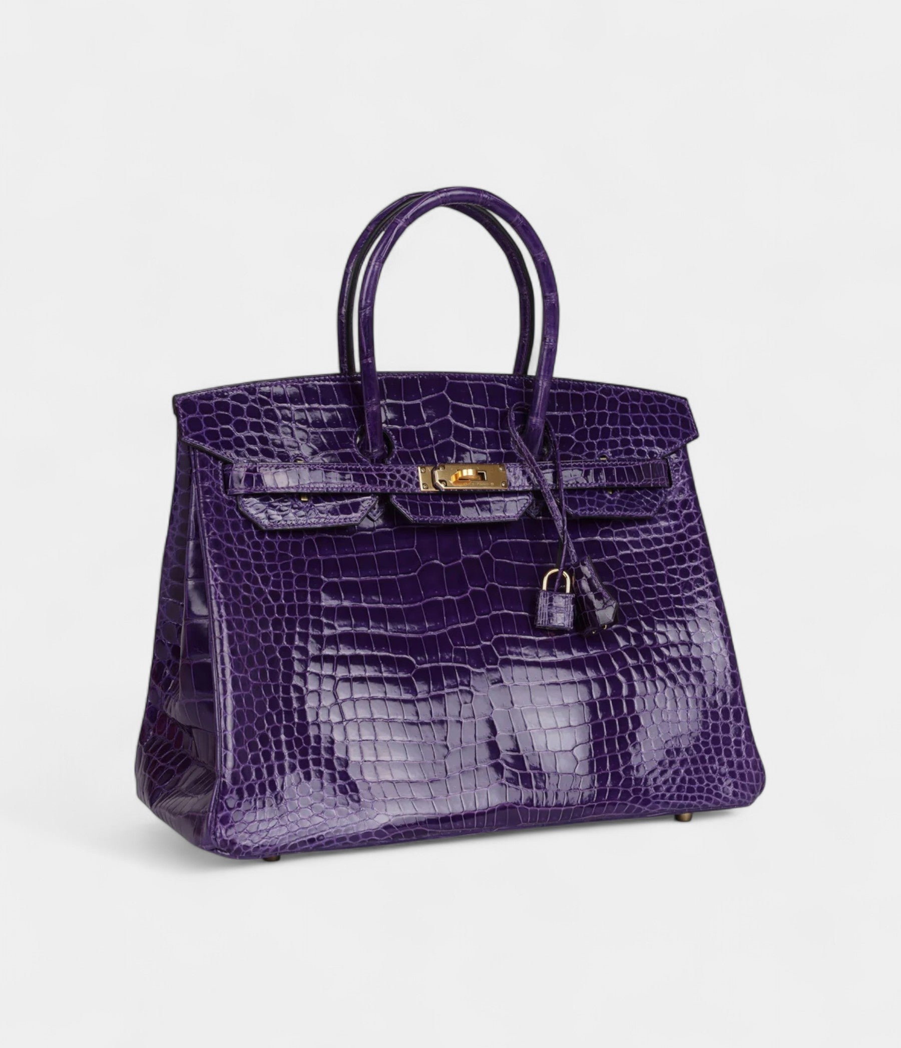 Hermès Birkin 35 Ultraviolet Shiny Porosus Crocodile Gold Hardware