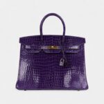 Hermès Birkin 35 Ultraviolet Shiny Porosus Crocodile Gold Hardware