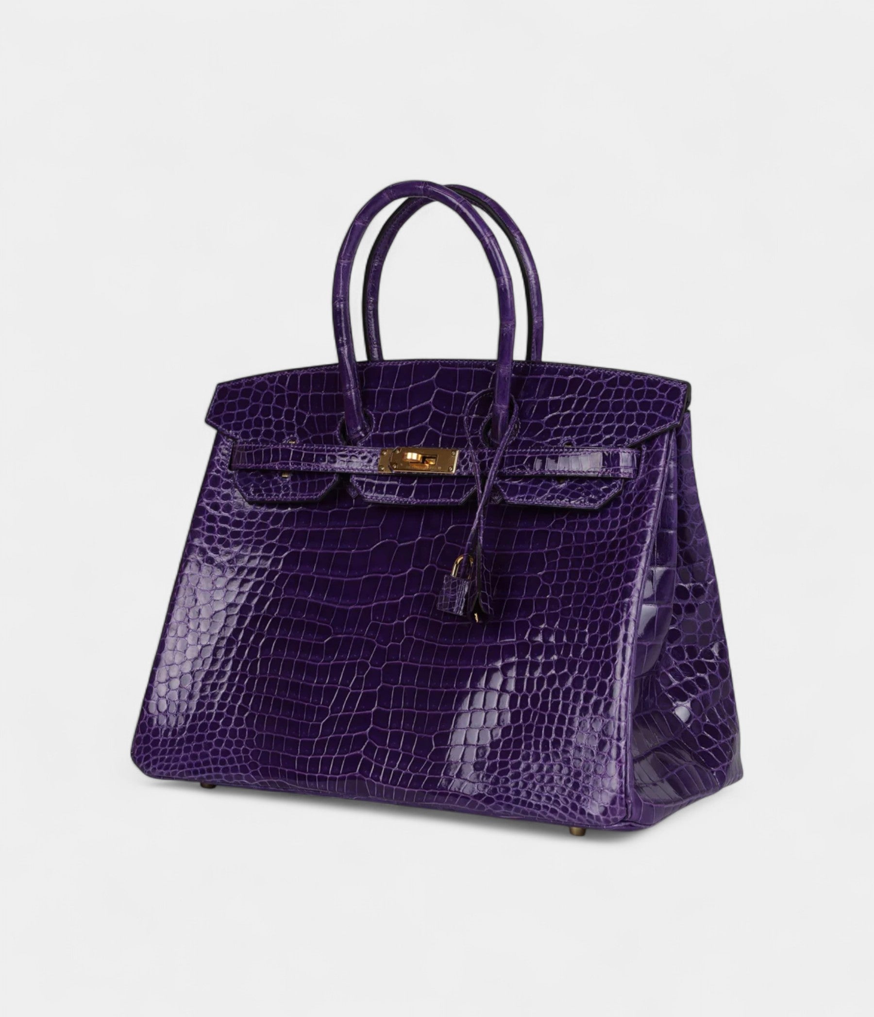 Hermès Birkin 35 Ultraviolet Shiny Porosus Crocodile Gold Hardware