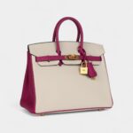 Hermès Birkin Sellier 25 Craie and Rose Pourpre Epsom Brushed Gold Hardware
