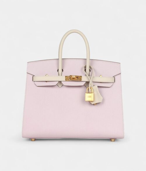 Hermès Birkin Sellier 25 Mauve Pale and Craie Epsom Brushed Gold Hardware