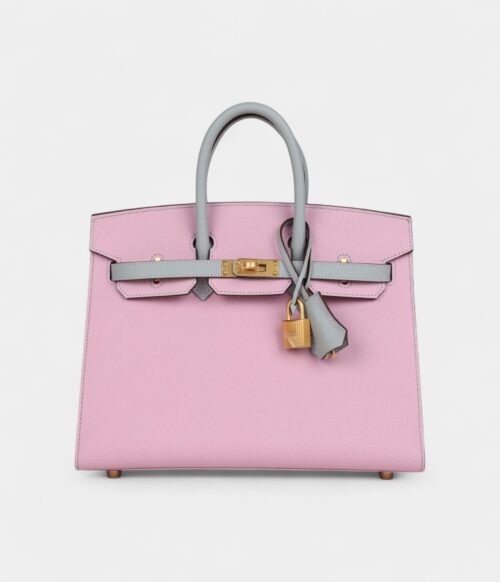 Hermès Birkin Sellier 25 Mauve Sylvestre and Bleu Glacier Epsom Brushed Gold Hardware
