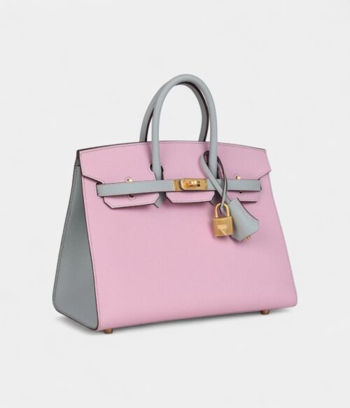 Hermès Birkin Sellier 25 Mauve Sylvestre and Bleu Glacier Epsom Brushed Gold Hardware