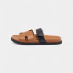 Hermes Black/Brown Leather Chypre Sandals 44 EU