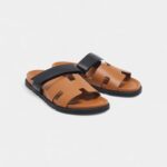 Hermes Black/Brown Leather Chypre Sandals 44 EU
