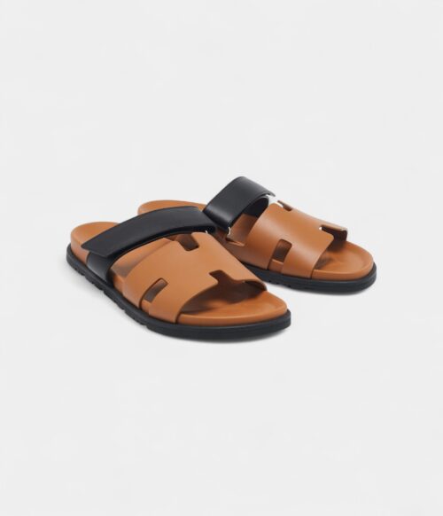 Hermes Black/Brown Leather Chypre Sandals 44 EU