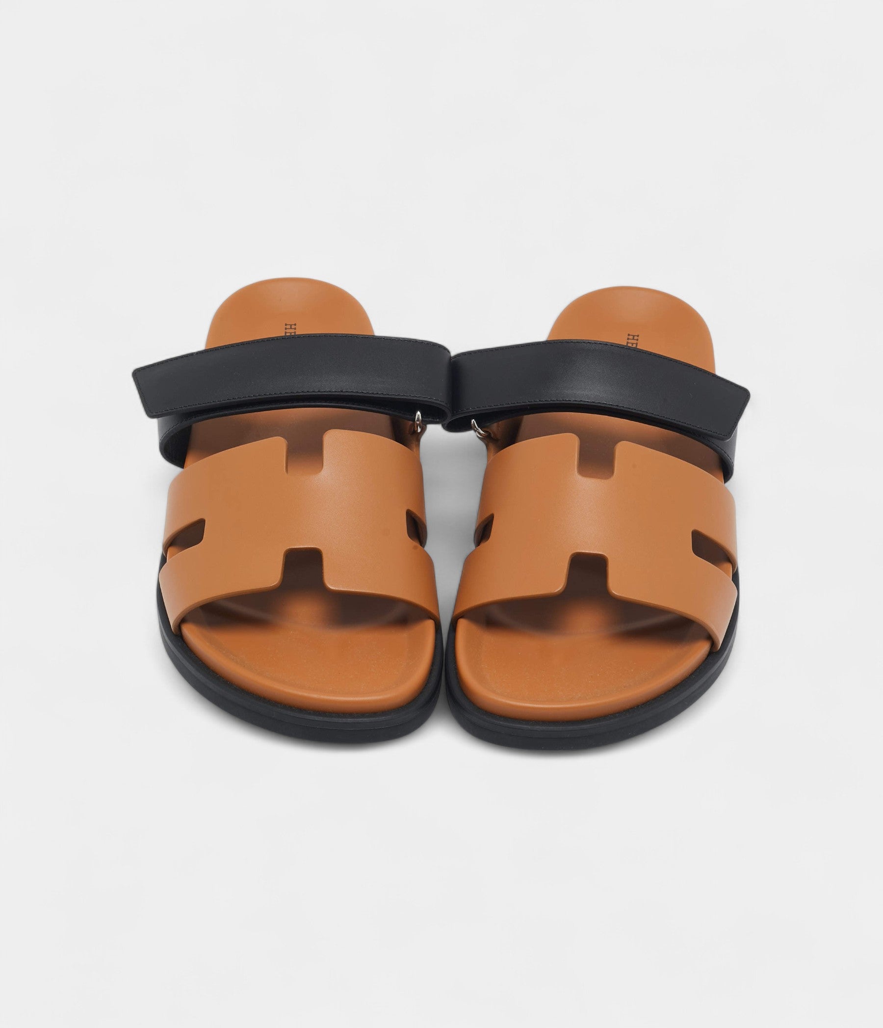 Hermes Black/Brown Leather Chypre Sandals 44 EU