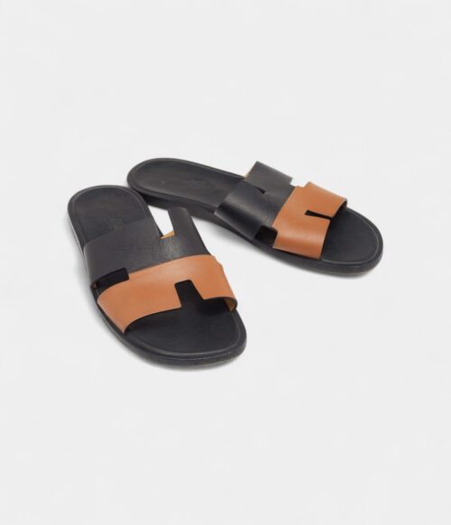 Hermes Black/Brown Leather Izmir Sandals 42 EU