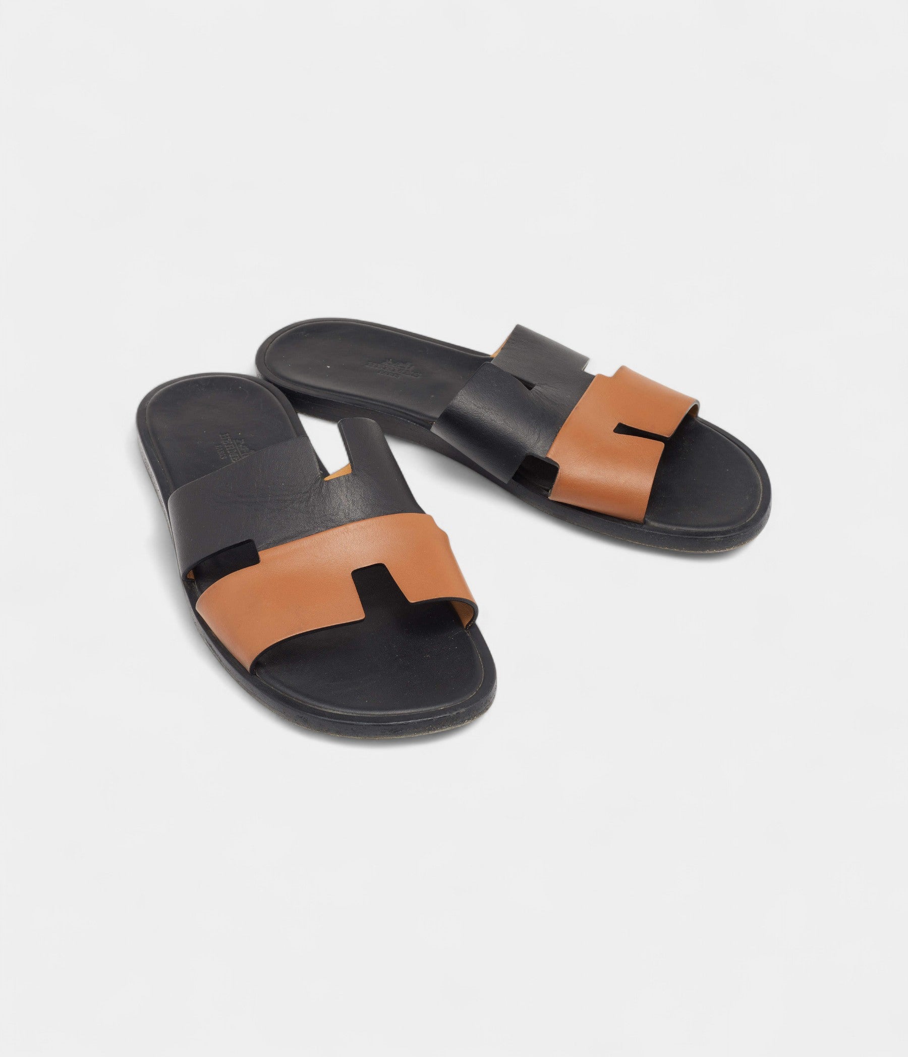 Hermes Black/Brown Leather Izmir Sandals 42 EU