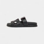 Hermes Black Leather Chypre Sandals 37 EU
