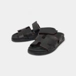 Hermes Black Leather Chypre Sandals 37 EU