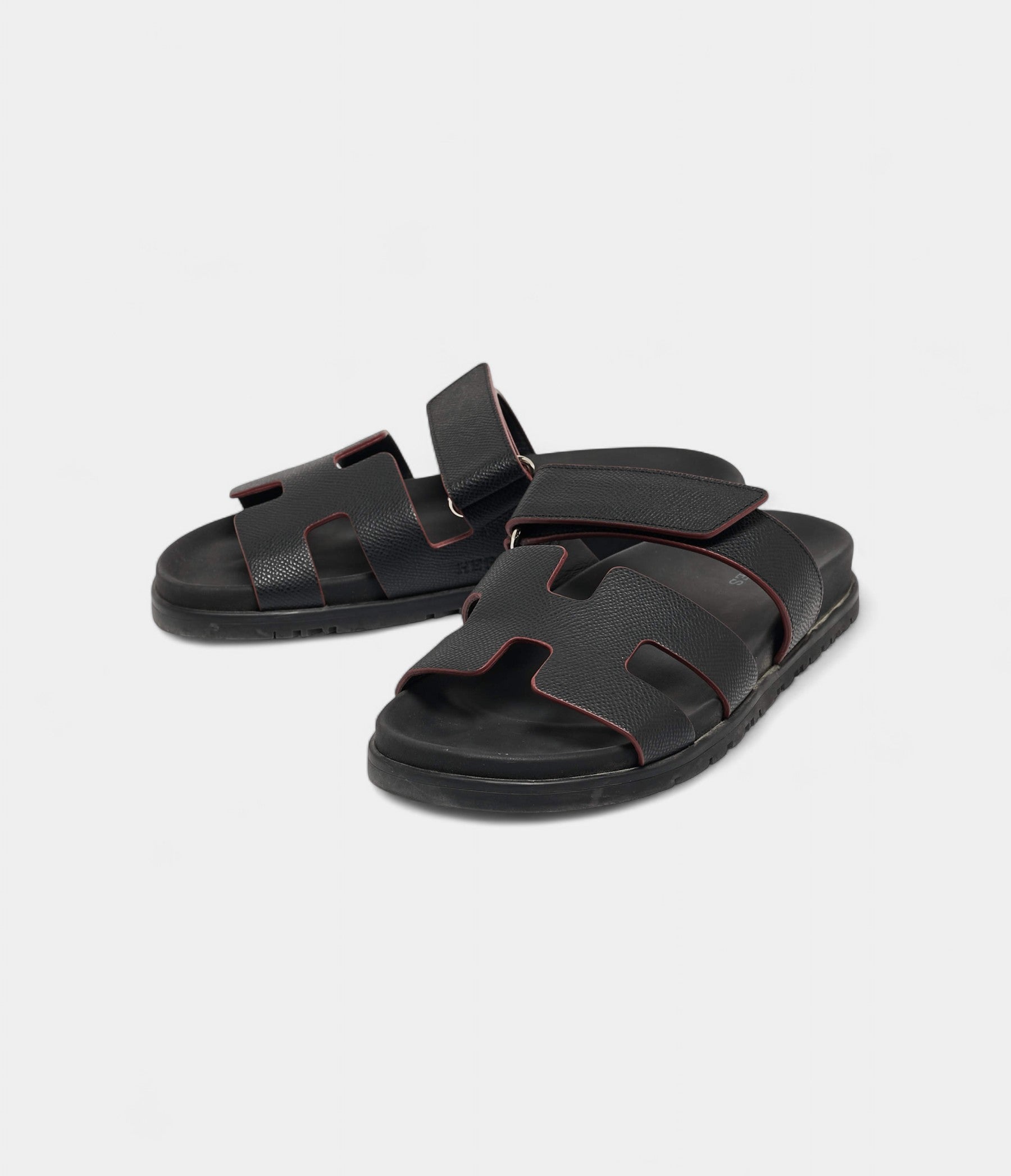 Hermes Black Leather Chypre Sandals 37 EU