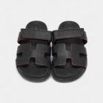 Hermes Black Leather Chypre Sandals 37 EU