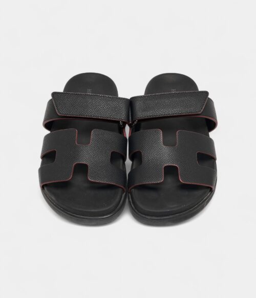 Hermes Black Leather Chypre Sandals 37 EU