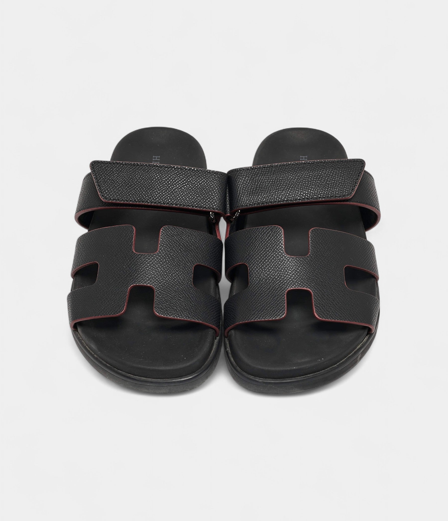 Hermes Black Leather Chypre Sandals 37 EU