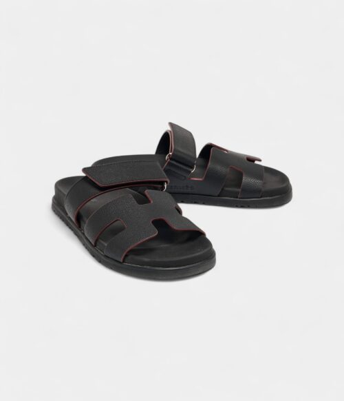 Hermes Black Leather Chypre Sandals 37 EU